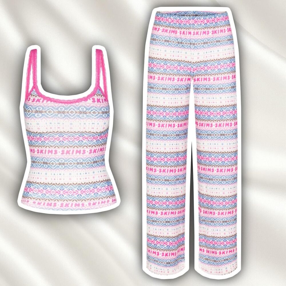 skims logo pointelle christmas pajama set tank and pants opal fair isle